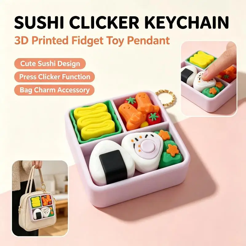 Japanese-style Sushi Keyboard Keychain Bento Rice Ball Fidget Clicker Sound Backpack Pendant Keyring Christmas CNY Party Gift