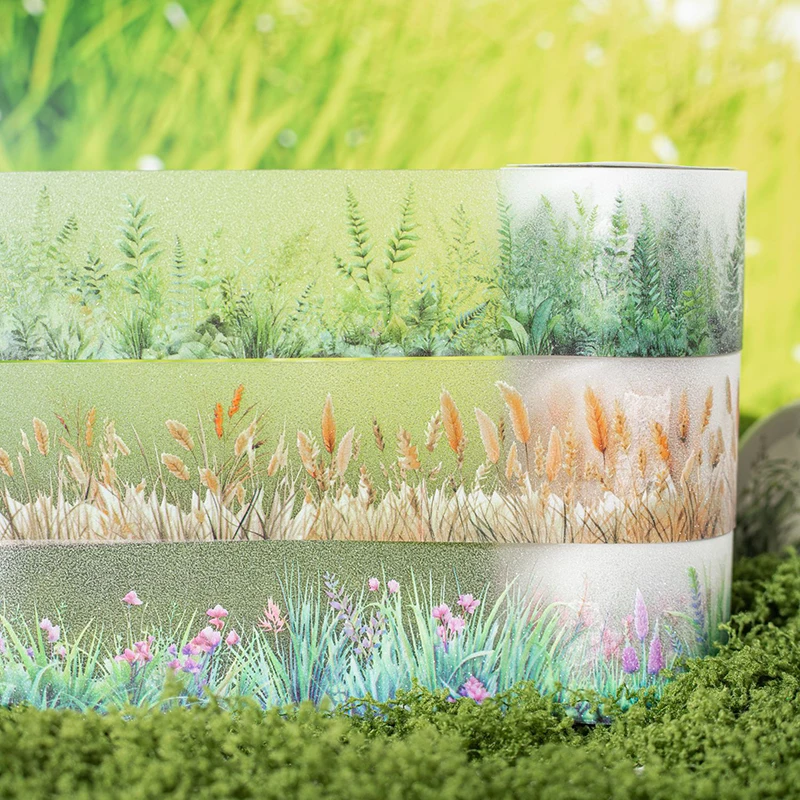 2M/Roll Cute Green Grass Flowers PET Tape Paper Journaling Adhesive Masking Tape DIY Scrapbooking Diary Aesthetic Stationery