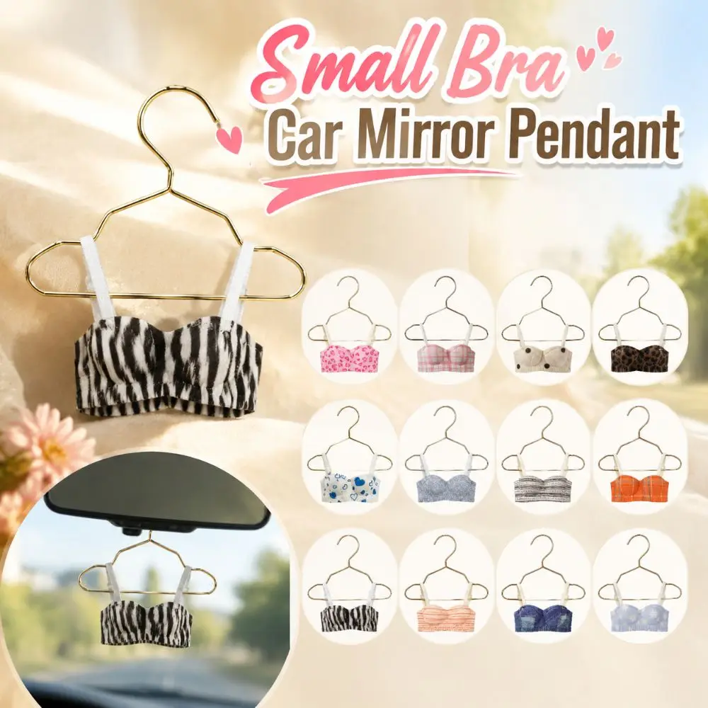 Leopard Print Small Bra Car Mirror Pendant Underwear Shape Realistic Car Hanging Ornament Polka Dots Metal Hangers