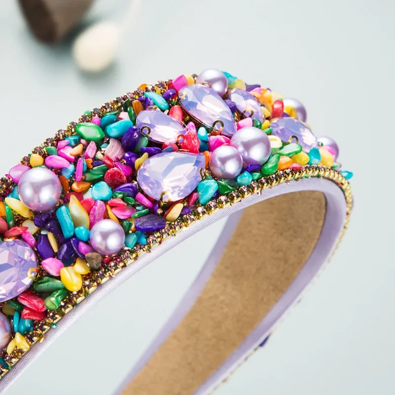 헤드 밴드 헤어 액세서리 유럽과 미국의 패션 바로크 머리 고리 다이아몬드가 가득한 복고풍 와이드 에지 캔디 컬러 머리띠