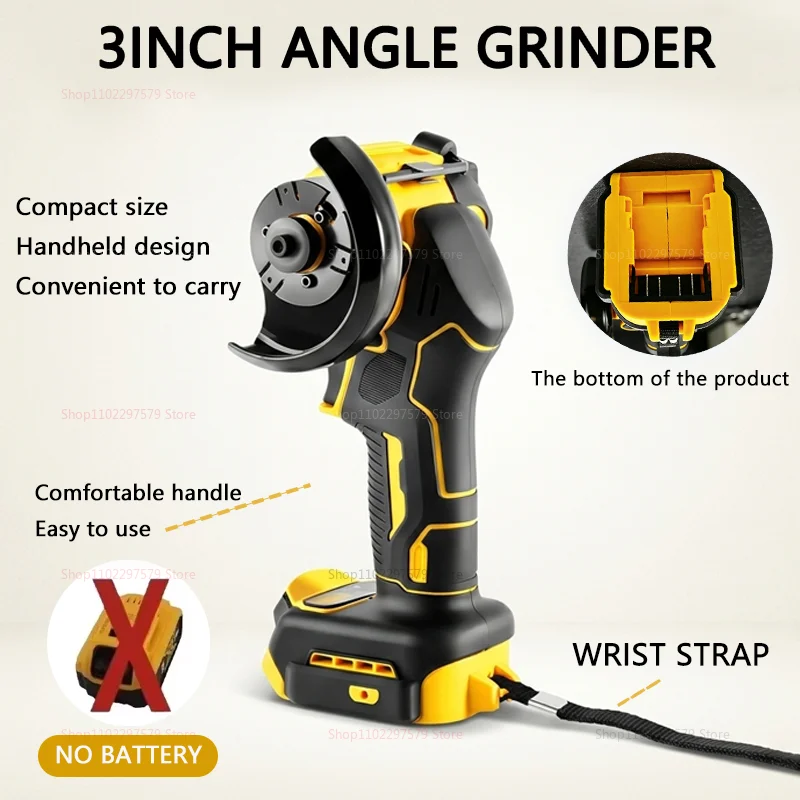 Cordless Angle Grinder 3 Inch Mini Polishing Grinding Machine Electric Cutting Power Tools Angle Grinder for 20V 18V Battery