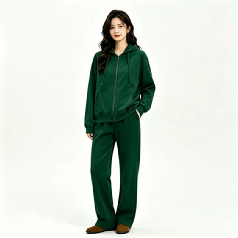 Women's New Pink Cotton Tracksuit Summer Fashion Two Piece Set with Zipper Pants And Hood Classic Red Tracksuit for Women