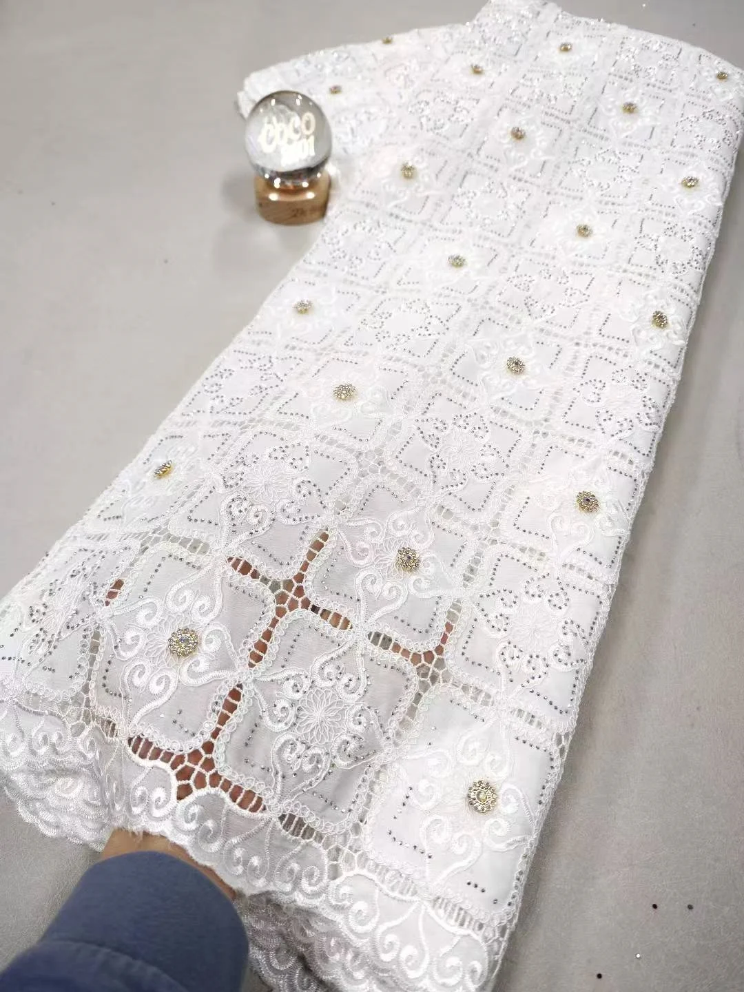 

2026 High Quality Africa Nigerian Tulle Lace Fabric Sequins for Wedding Dress Chiffon Party Guipure Sewing cotton 5Yard XL177