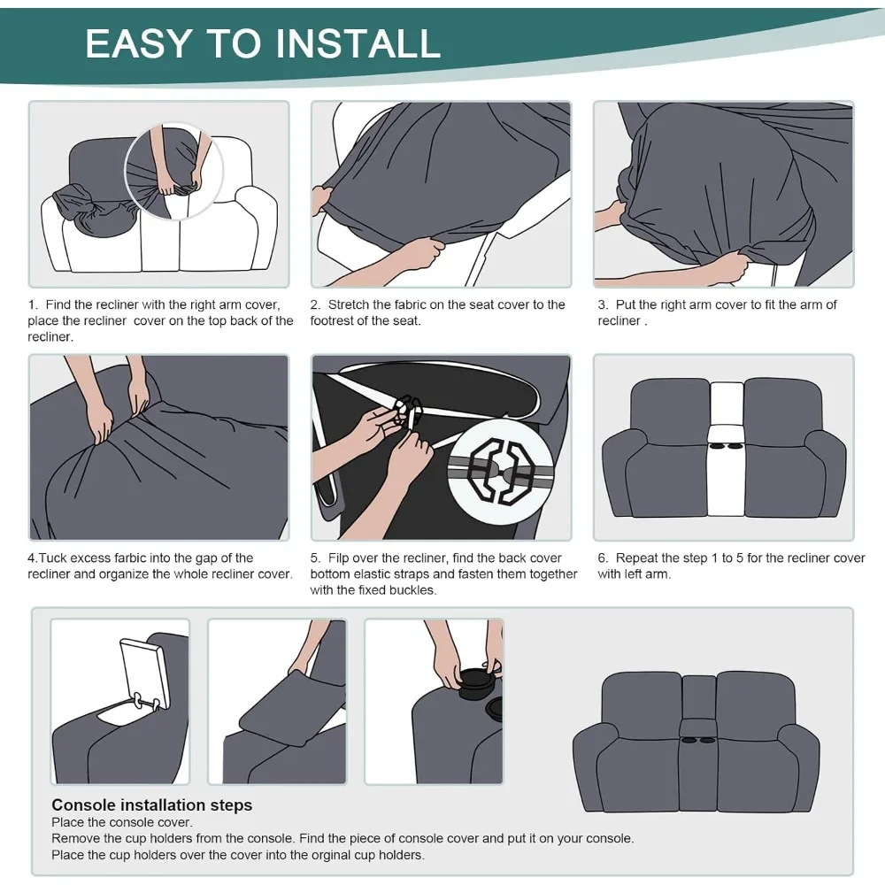 أغطية أريكة كرسي مكونة من 4 قطع مع جيوب، أغطية كرسي جاكار لوفيسيت، أغطية أريكة قابلة للتمدد للأرائك المستلقة