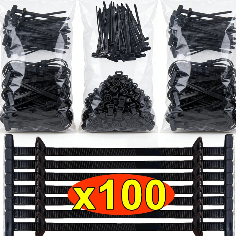 1-100PCS Nylon Universal Self-Locking Zip Ties Cable Tie Buckle Car Fastener Buckle Heavy Duty Holder Auto Interior Accessories
