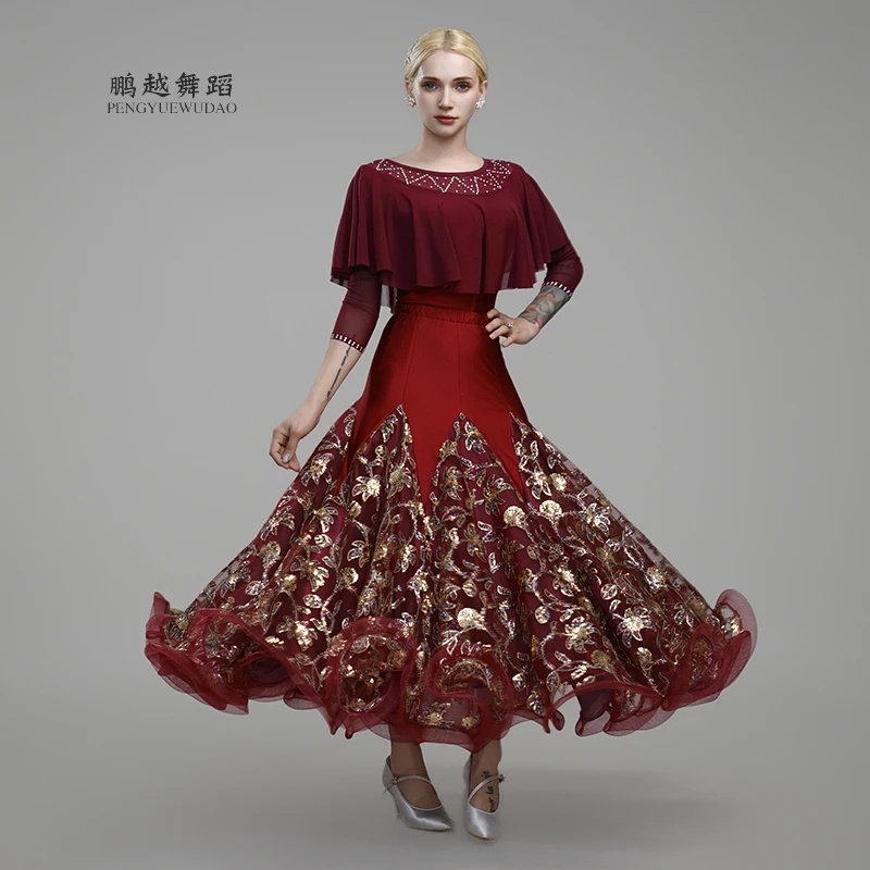 Falda de baile de salón moderna, falda de práctica de falda de actuación de Swing grande para baile de grupo