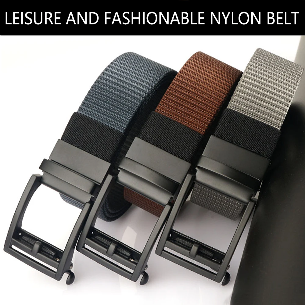 TUSHI Man\'s Nylon Belt Luxury Gold Lions Metal Automatic Buckle Canvas Belts for Men Fashion Jeans Waistband Black Male Strap