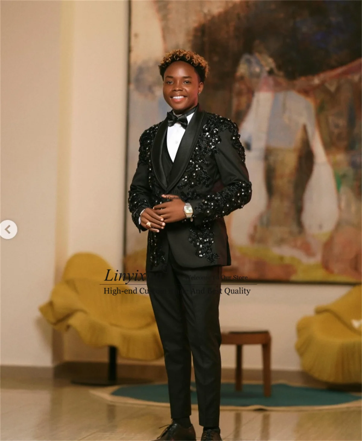 

Stunning Beaded Crystals Tuxedos Men Suits 3 Pieces Sets Wedding Groom High End Costume Homme Customized Male Party Prom Blazers
