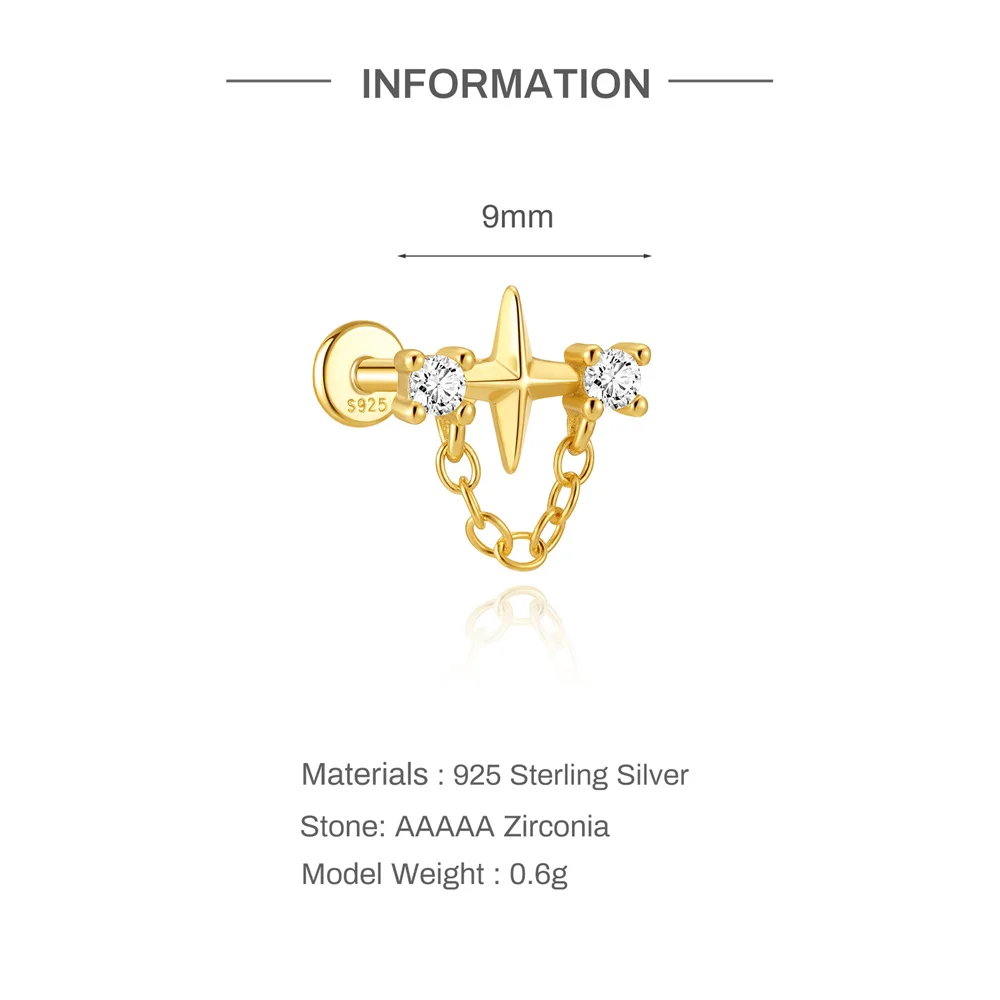 Aide S925 Sterling Silver Delicate Star & Chinese Knot Earring CZ Dangle Cartilage Studs Perfect Birthday Gift for Her Jewelry