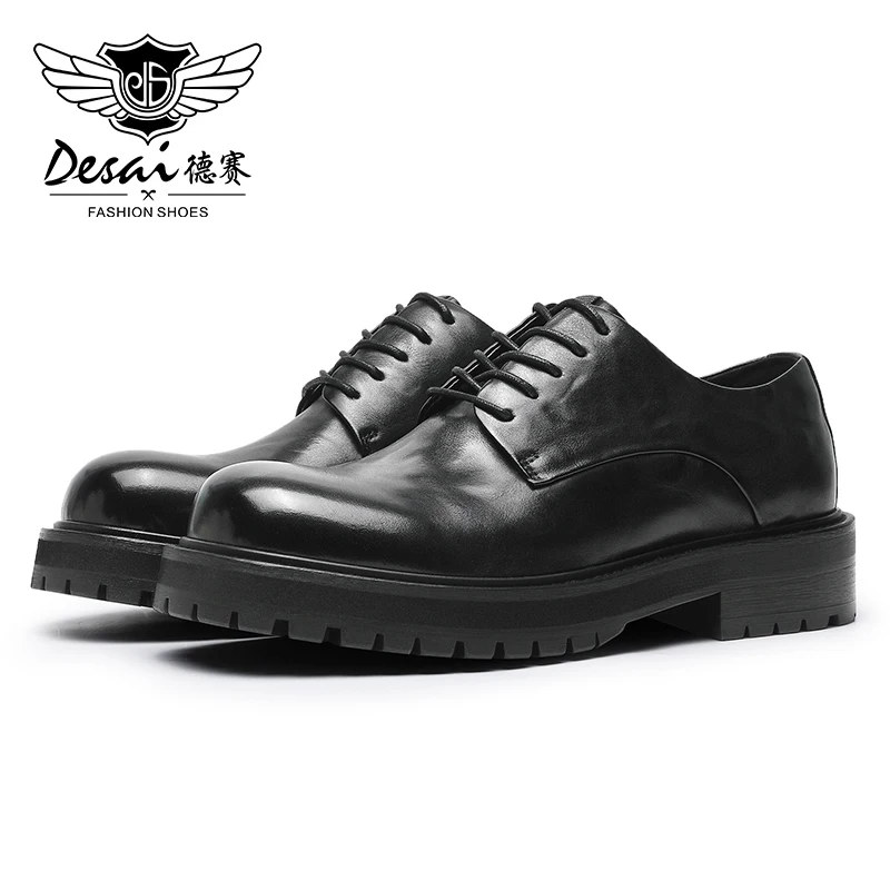 DESAI Full Grain Leather Men Shoes Genuine Leather Luxury Brand Derby Breathable 2023 New Arrival Fashion Designer Thick Bottom