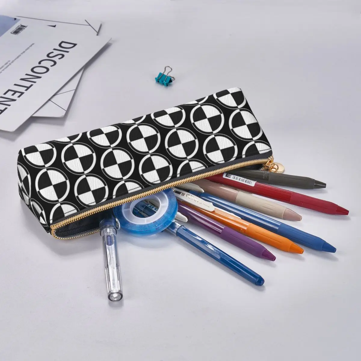 Checker Two Tone Pencil Case Black White Retro Mod University Pencil Pouch Students Retro School Pencil Cases Design Stationery