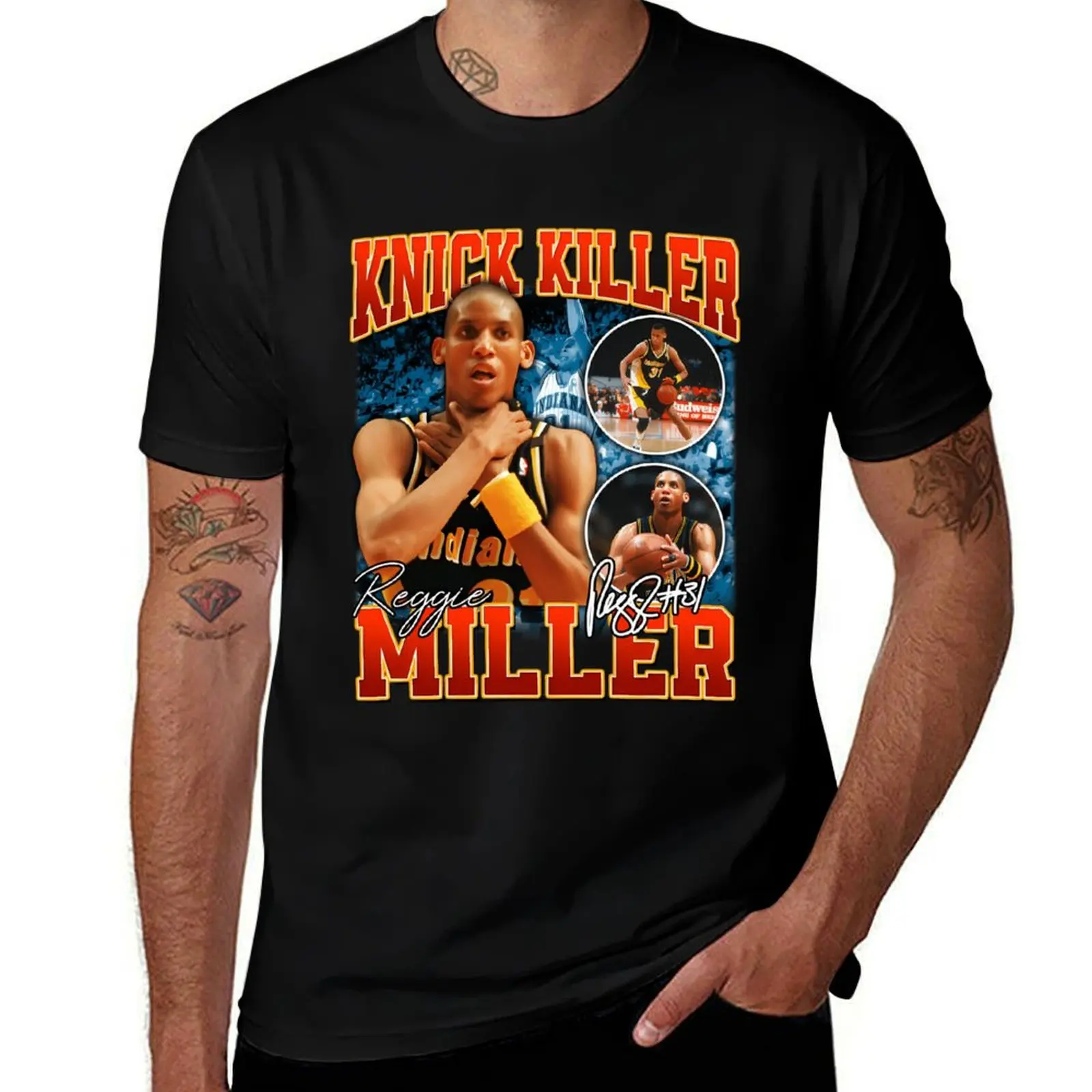 

Reggie Miller Choke Sign Basketball Legend Signature Vintage Retro 80S 90S Bootleg Rap Style T-Shirt