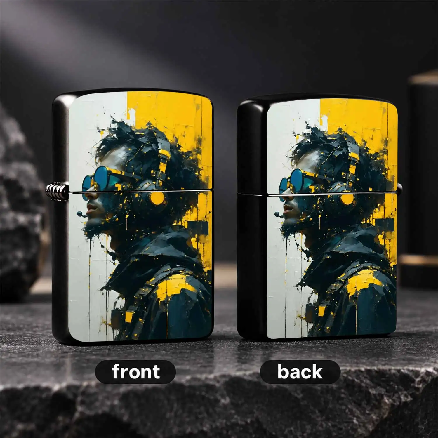 Cyber Art Portrait Print Lighter, Trendy Black Yellow Contrast Abstract Oil Painting Texture Portable Accessory, Ideal For Daily Use Outdoor Scenes, Creative Exquisite Gift For Friends And Trend Enthusiasts A Humorous And Interesting Lighte