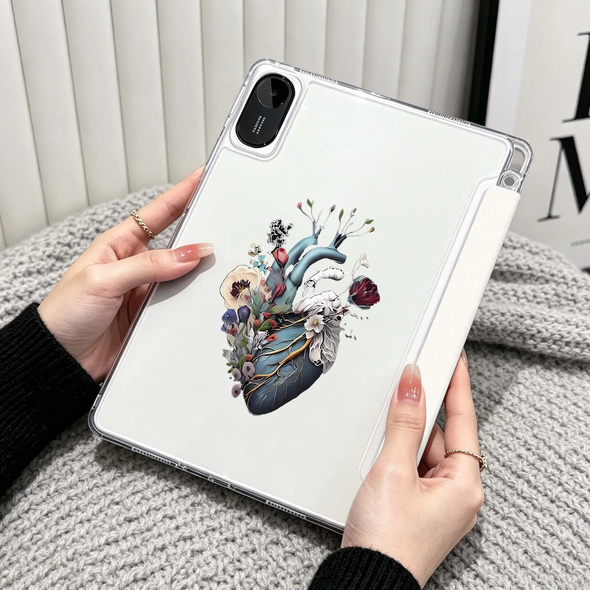 Heart Structure Diagram For Xiaomi Redmi Poco Pad 5 6 7 8 Pro SE 11 11.2 12.1 Inch Transparent Y-Shaped Folding Tablet Case