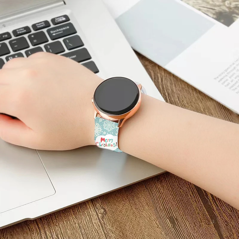 20mm Christmas 2 Printed Strap for Samsung Galaxy Watch 7/6/5 40mm 44mm Band Replaceable Braceclet for Xiaomi Amazfit Watchband