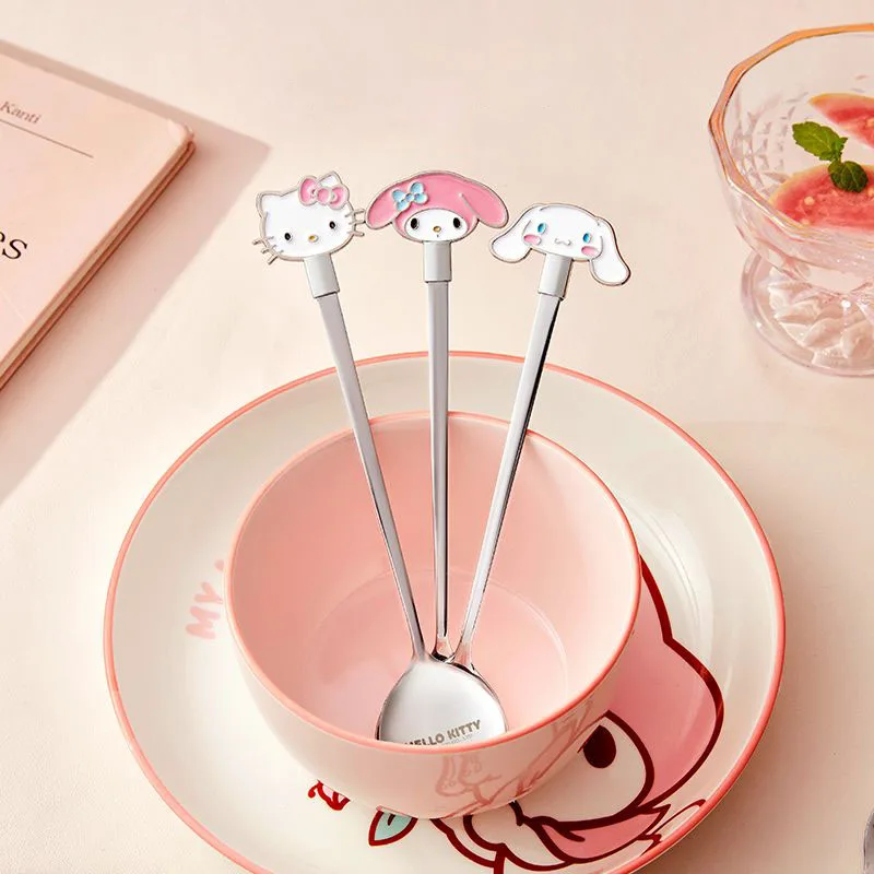 New Kawaii Sanrio Hello Kitty Spoon My Melody Cinnamoroll Children Household Cartoon Cute Fruit Dessert Tableware Stirring Spoon