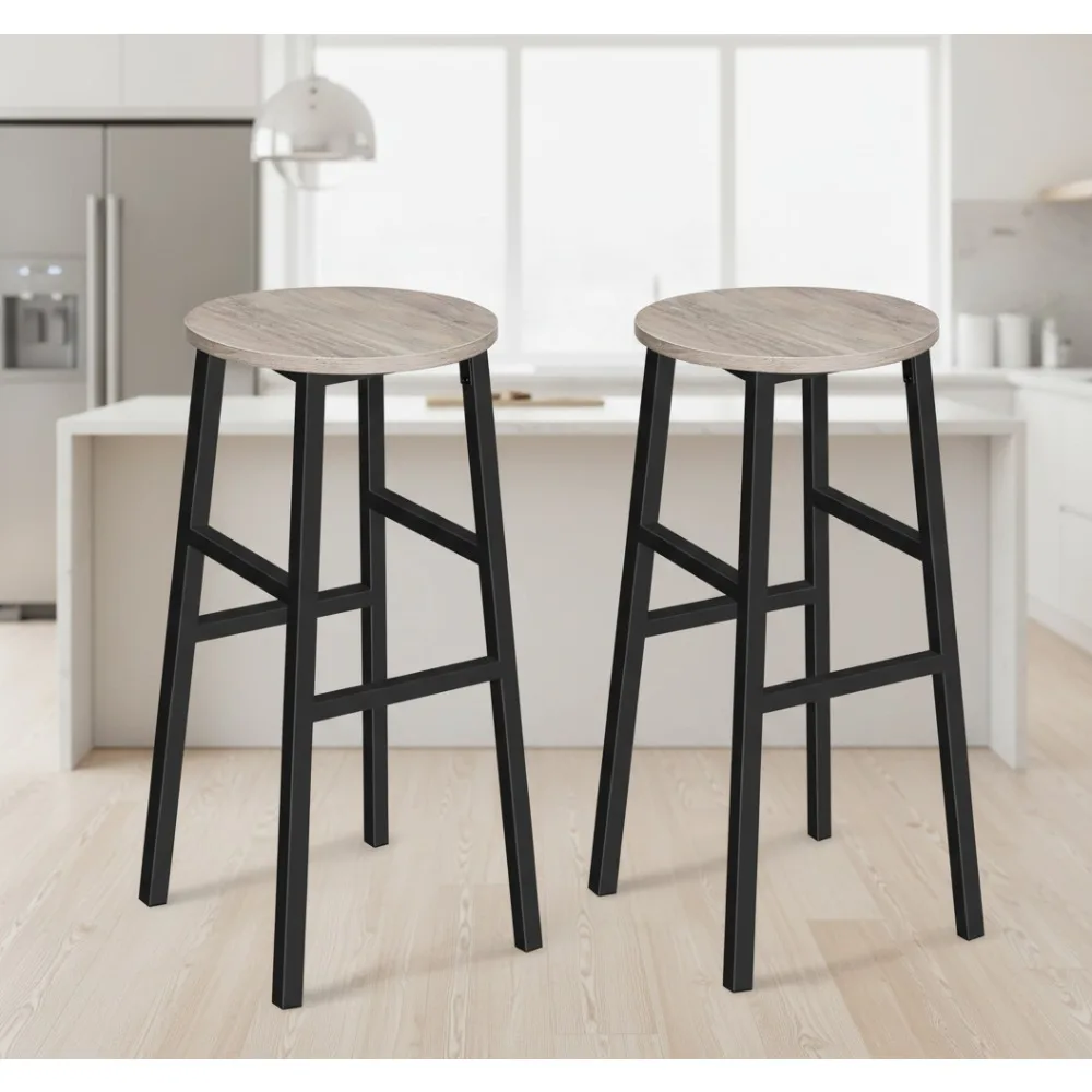 Industrial Bar Stools Set of 2 with Footrest, 28 Inch Kitchen Breakfast Chairs, Easy Assembly for Dining Room