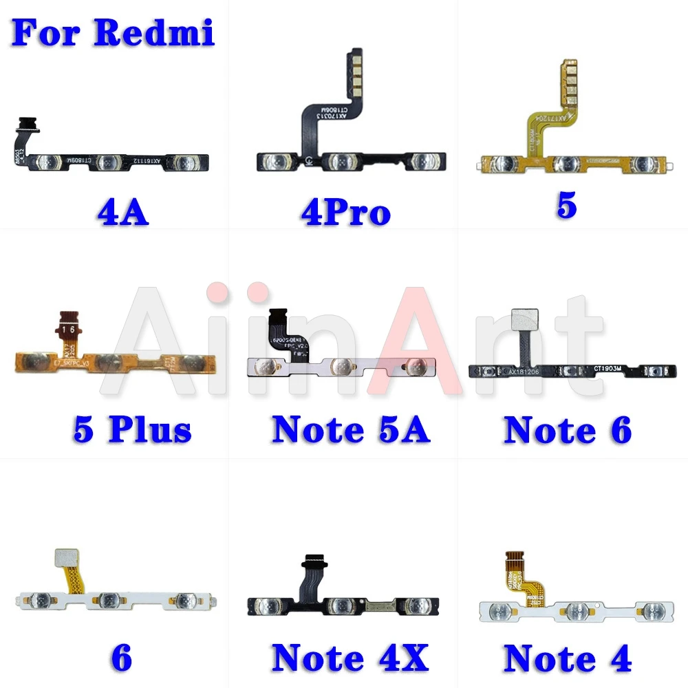 Aiinant Up Down Button Mute key Switch On Off Volume Power Flex Cable For Xiaomi Redmi Note 4 5 6 4A 4x 5A 6A Plus Pro