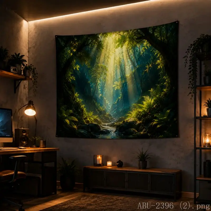 VIKAMA Dingdar Light Effect Primitive Forest Stream Tapestry Tea Room Quiet Atmosphere Living Room Decoration