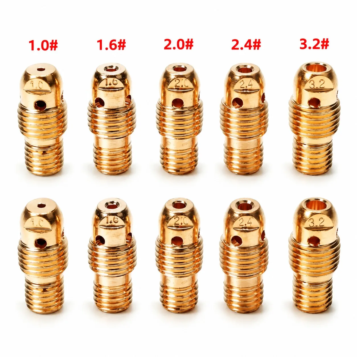 TIG Collet Body Copper Replacement Parts Assorted Sizes 1.0/1.6/2.0/2.4/3.2mm Fit WP-9 WP-20 WP-25 TIG Welding Torch