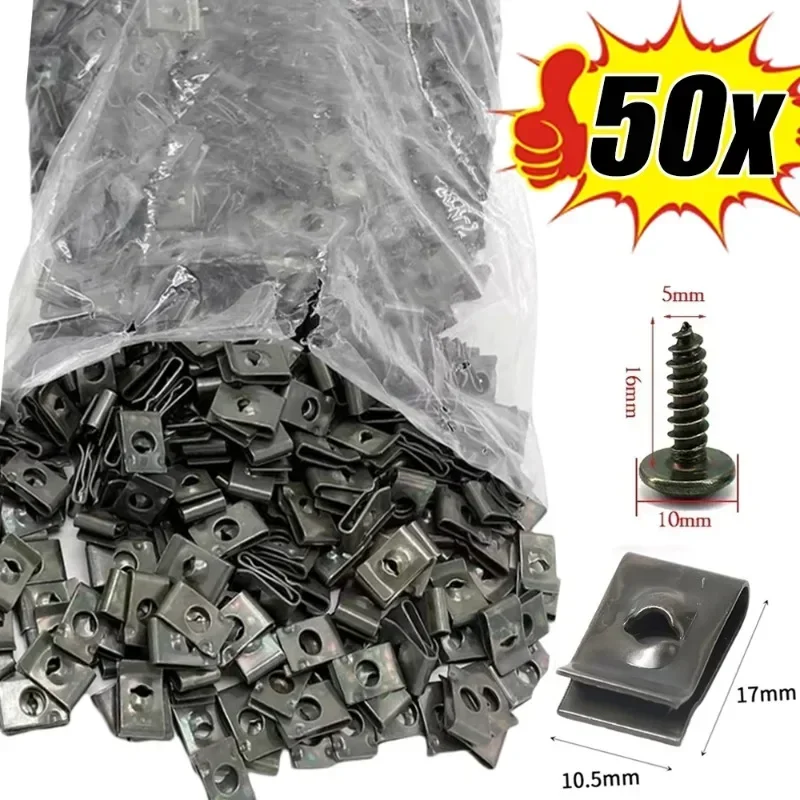 10-100pcs Car Motorcycles Metal Screw Tapping Fastener Clip U-Type Clip with Screw Anti-rust Protection Leaf Board Buckle