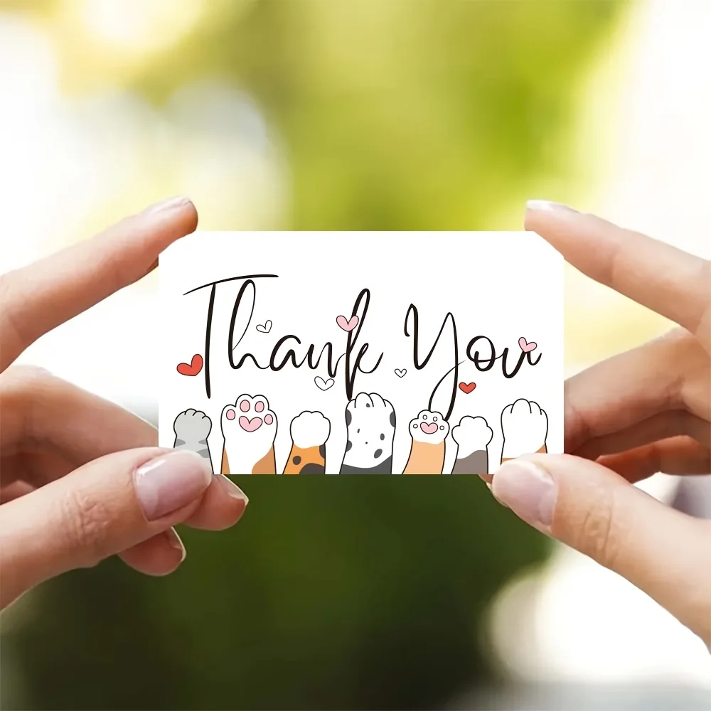 100PCS Cute Cat Claw Thank You Cards, Cute Cat Claw Thank You Cards, Cute Order Thank You Cards, Used for Pet Stores