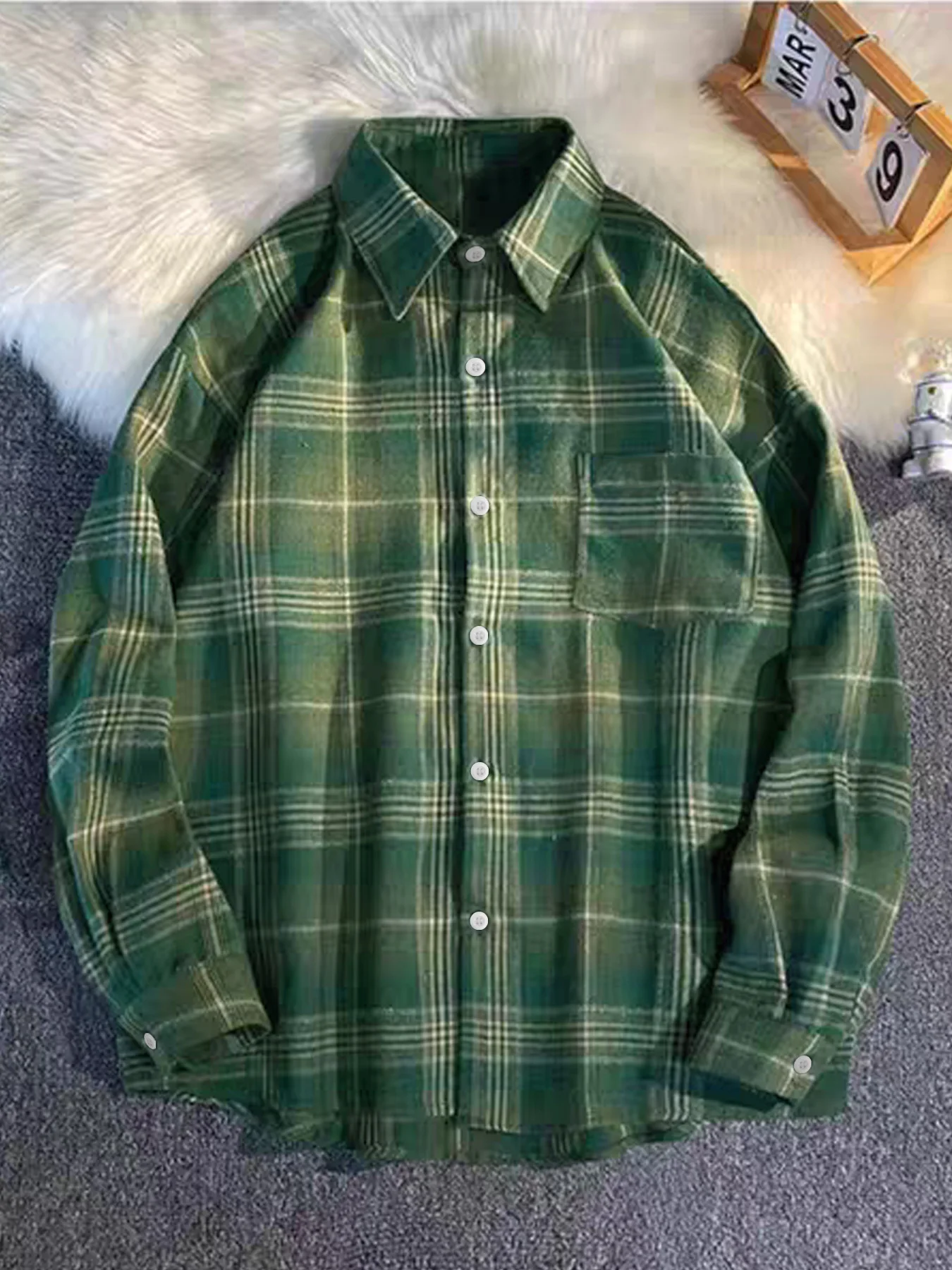 

Men's American Vintage Relaxed Plaid Shirt, Spring and Autumn Trendy Casual Checkered Shirt