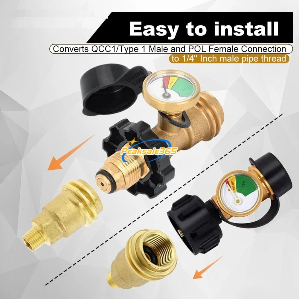 QCC1 Nut Propane Gas Fitting Adapter Brass 1/4