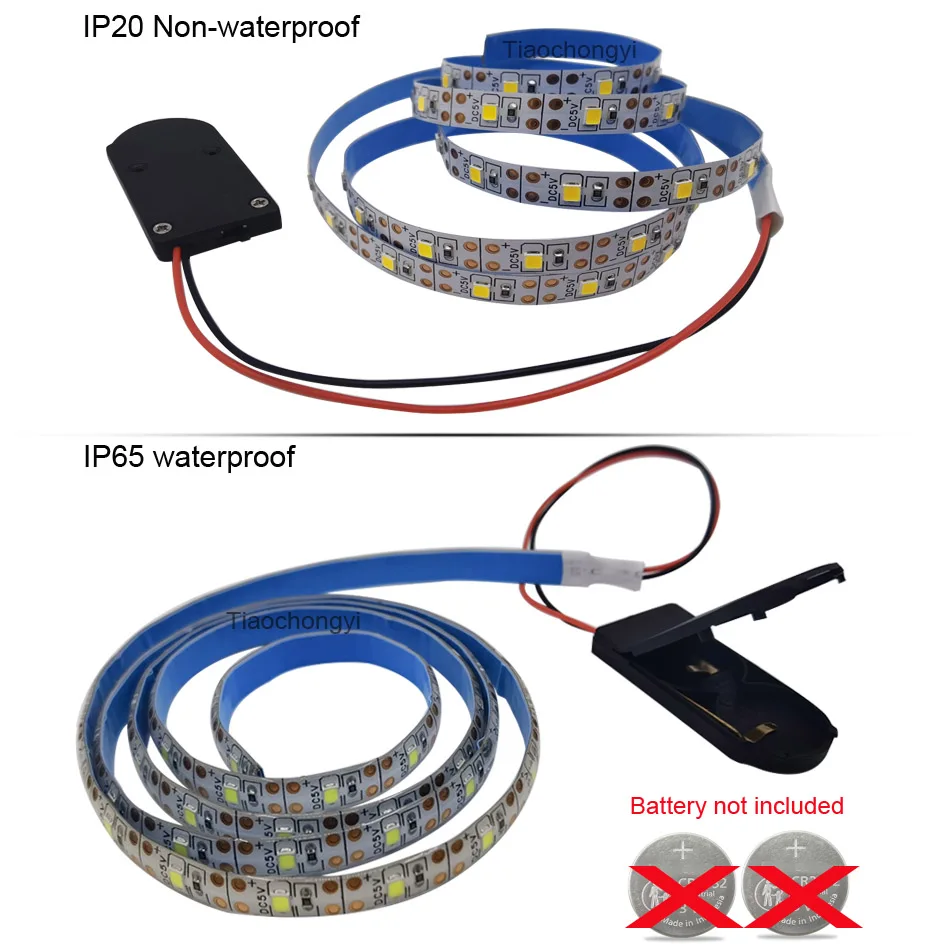 Button Battery Powered LED strip light 2835 SMD DC5V 60LEDs/m Flex led Tape lights Home Decoration 0.5m/1m/2m