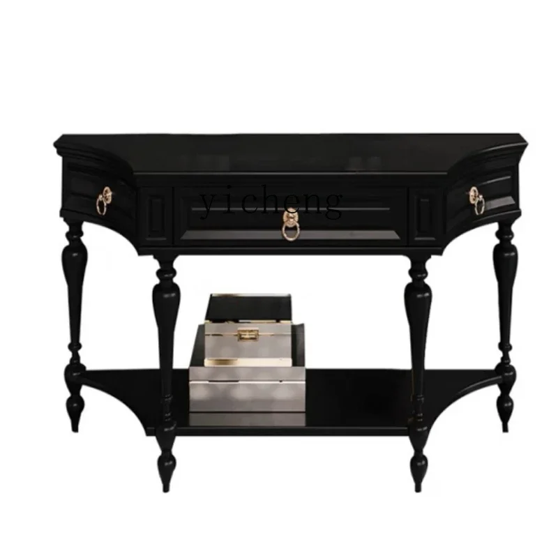 

ZK Solid Wood Semicircle Arc Small Apartment Living Room Sofa Tables Black Foyer Doorway Curio Cabinet