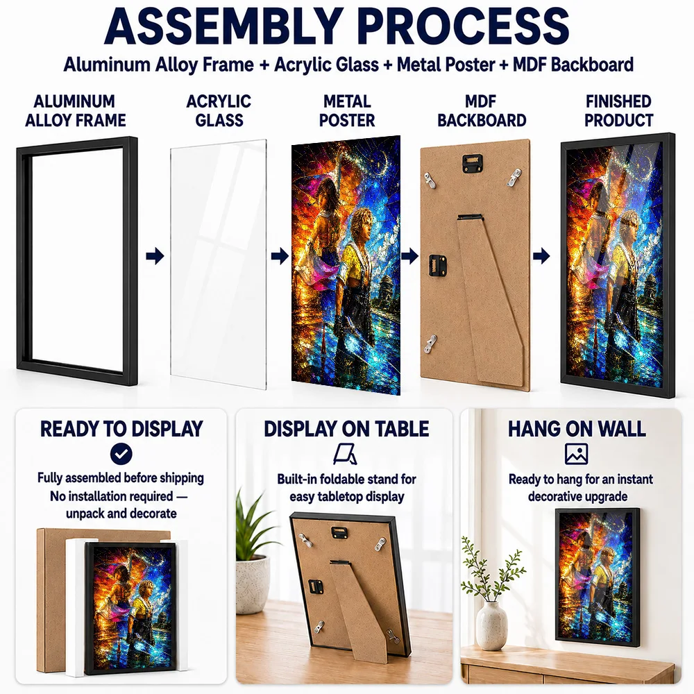 Final Fantasy X Stained Glass Metal Poster With Aluminum Alloy Frame Personalized Photo Heroic Quest Style Wall Art For Library