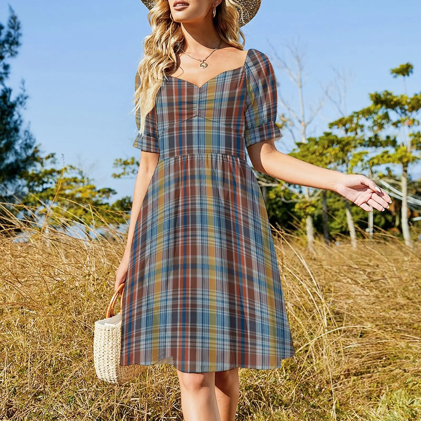 Boot Edge Edge Madras Short Sleeved Dress Dress woman summer dress women 2025 women clothing 2025 new arrivals