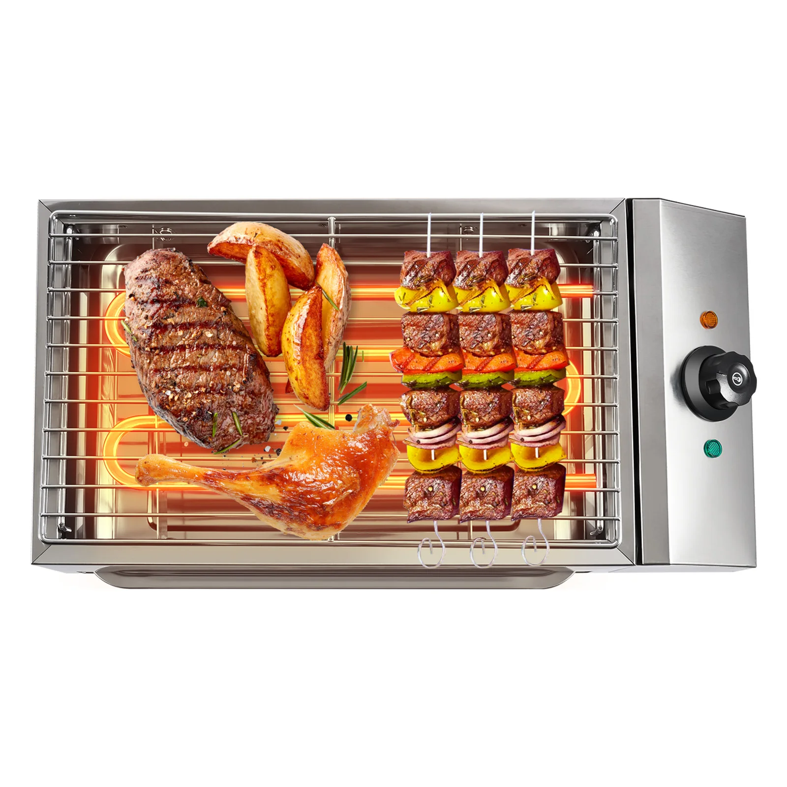 Countertop Electric Griddle, Electroplated Steel Low-smoke Cooking Appliance, Fast Preheat Stable Footpad Dual Indicator Light Dishwasher Safe Rack For Indoor Family Barbecue Preparation