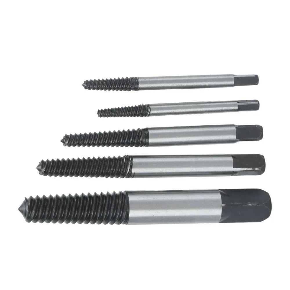 5pcs Carbon Steel Screw Extractor Set Drill Bits Strong Pulling Force Damaged Screw Remover Removing Tool Broken Bolt Extractor