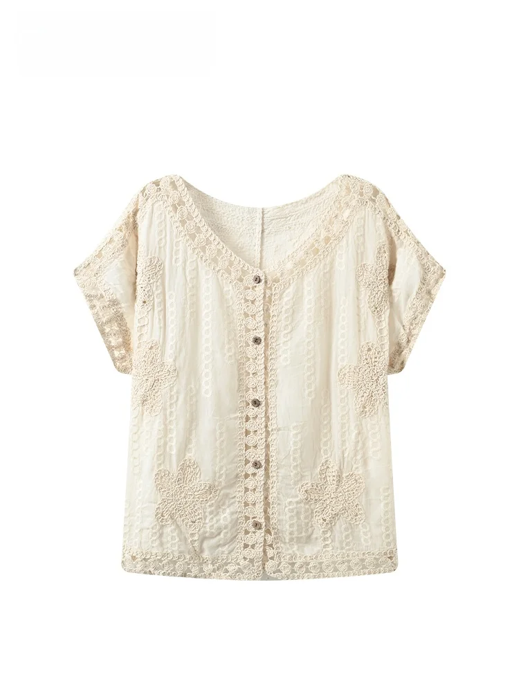 

plus Size Lace V-Neck Open Cardigan Women's Summer Fashion Casual Top Hollow out Design Versatile Stylish Short Sleeve Knitwear