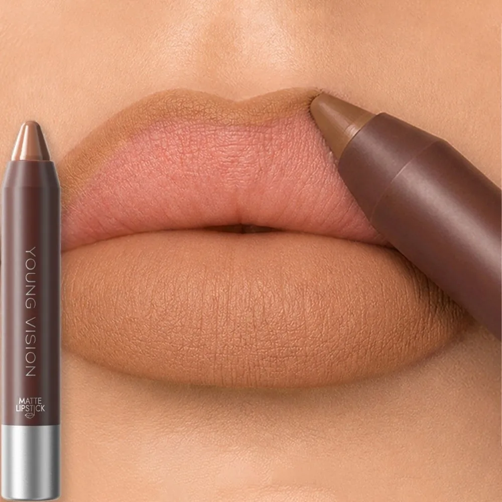 Chocolate Tone Matte Lip Liner Pencil Non-stick Cup Waterproof Lipstick Pen Long Lasting Soft Velvet Lip Contouring Pencil