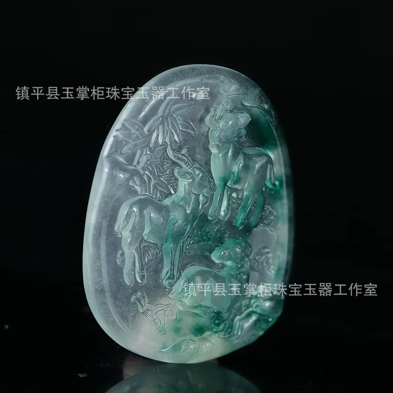Light Green Jade Hand-carved Sheep Pendant Fashion Boutique Jewelry Men and Women Sanyang Kaitai Necklace Gift
