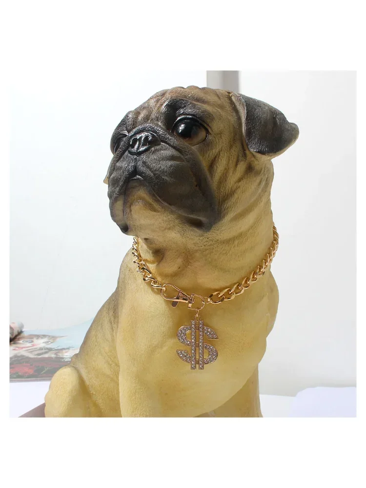 43cm Luxury Dog Gold Necklace Dollars Metal  Chain Collar Pet Accessories  Dog Supplies
