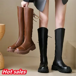 However, knee brown long boots, V-shaped thick soled boots, high soled boots, children's autumn and winter 2023 knight boots