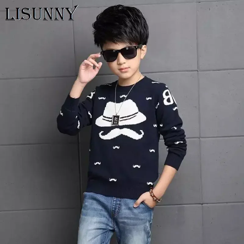 2024 Spring Autumn Winter England Kids Boy Sweater Jumper Children Clothing Baby Beard Hat Jacquard Cotton Boys Pullover 2T-8T