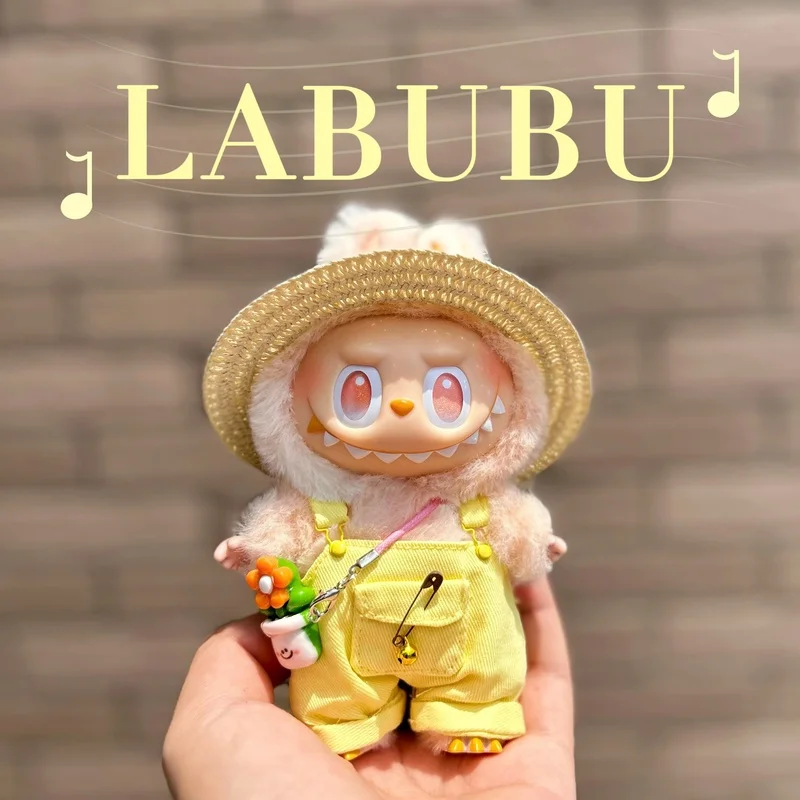 Labubu3.0 Loubu ثلاثة جيل 15 سنتيمتر/17 سنتيمتر عالية الطاقة قبعة وزرة مجموعة دون دمية لعبة دمى حقيبة ودمى الملابس
