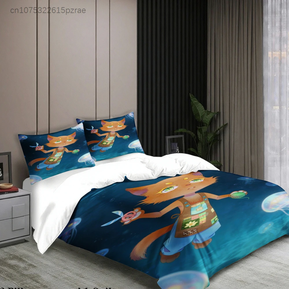Blue Bedding Set Softville Cozy Town Cute Fern The Quilt Fox With Duvet Cover & Pillowcase For Children's Bedroom Decor