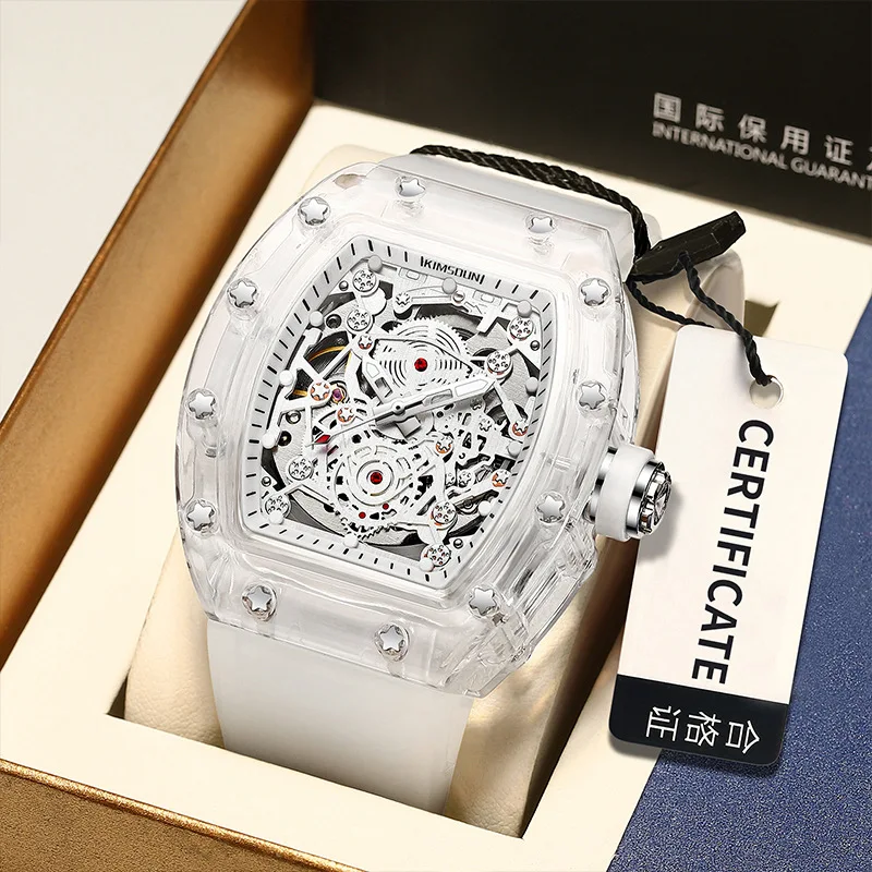 KIMSDUN Transparent Barrel-shaped Waterproof Hollow Fully Automatic Mechanical Watch Men's Watch Fashionable Men's Watch