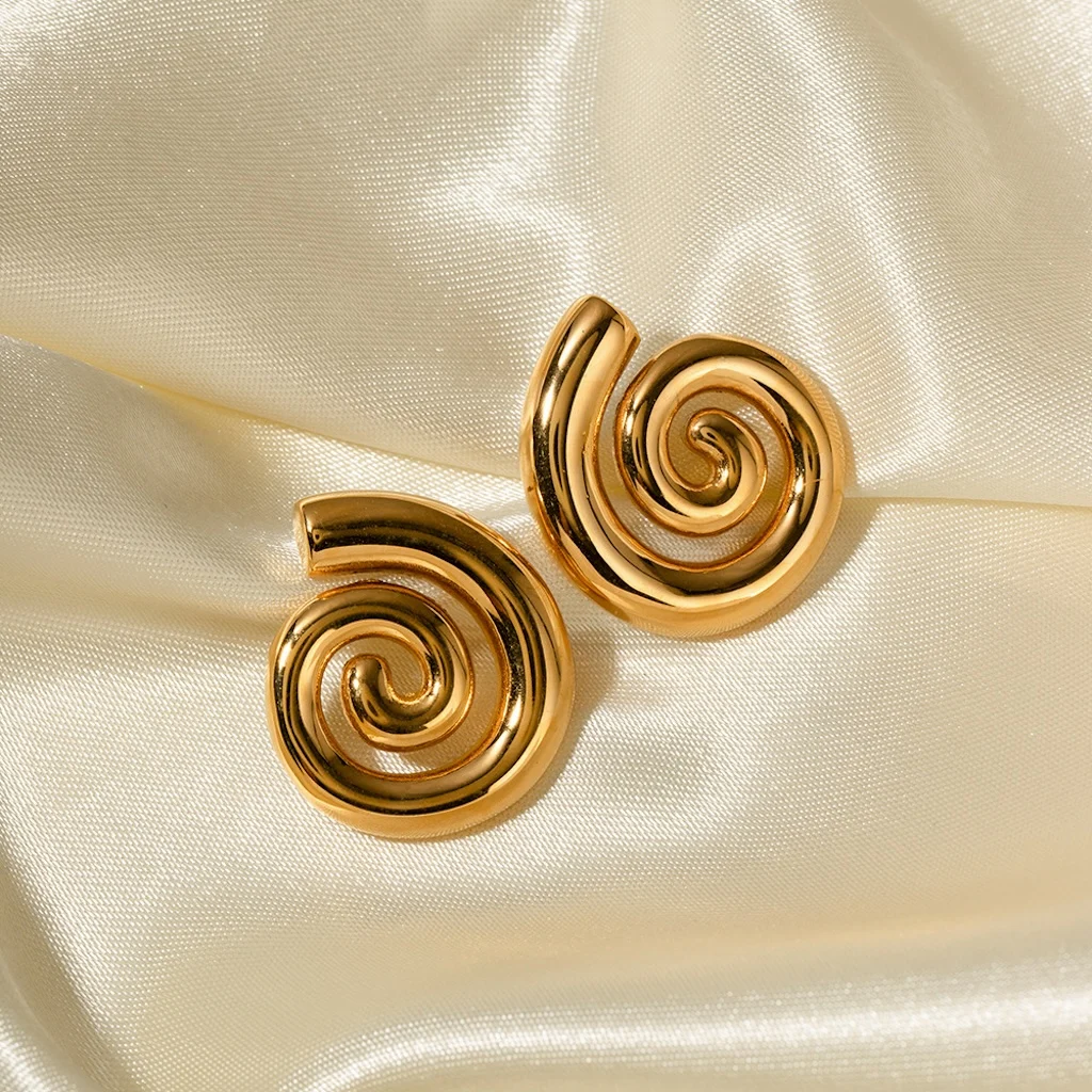 Simple Alloy Spiral Glossy Stud Earrings Fashion Gold Color Women\'s Earrings Trendy Jewelry Gift Wholesale