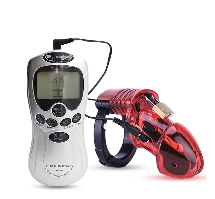 Electric Shock Cock Cage Penis Ring Electro Shock Male Chastity Cage Ball Stretcher Bdsm Timer Lock Chastity Belt Sex Toy