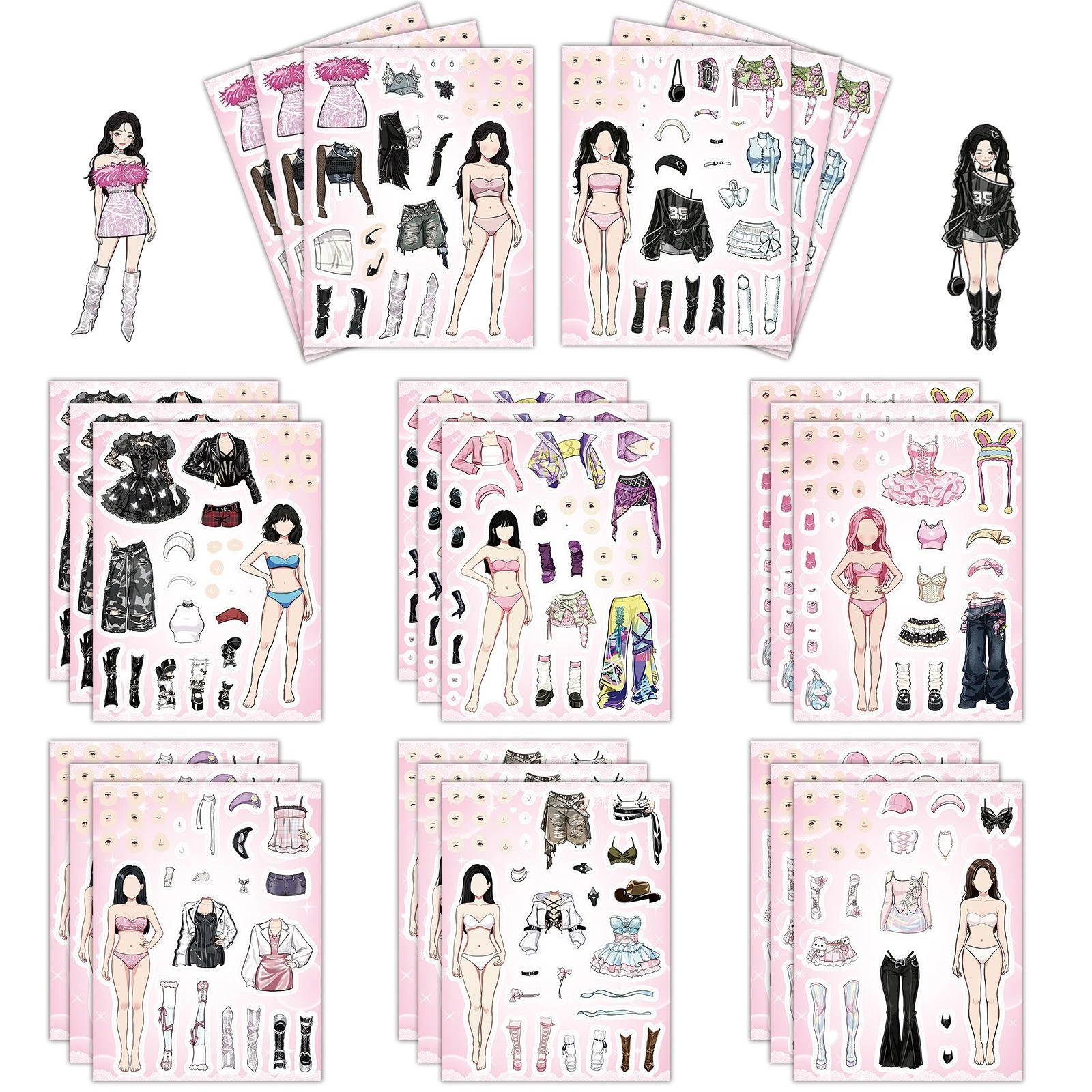 16Sheets Korean Girl Idol Character Costume Change Puzzle Graffiti Stickers Diy Toys For Phone Bottle Travel Bag Decals