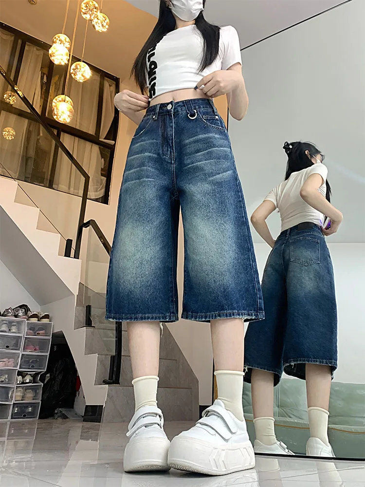 Pantaloni a vita alta in denim vestibilità ampia da donna American Sle Summer Faion plus Size Pantaloni a gamba larga da sette piedi