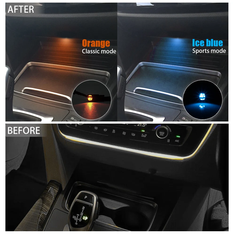 For BMW 3Series F30 F31 F34 M3 4Series F32 F33 F36 M4 LCI LED Center Console Cup Holder Light Ambient Lighting Orange/Ice Blue
