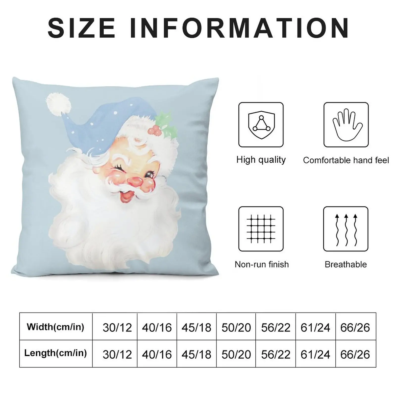 Light Baby Blue Vintage Christmas Winking Santa Claus Throw Pillow Embroidered Cushion Cover luxury home accessories pillow