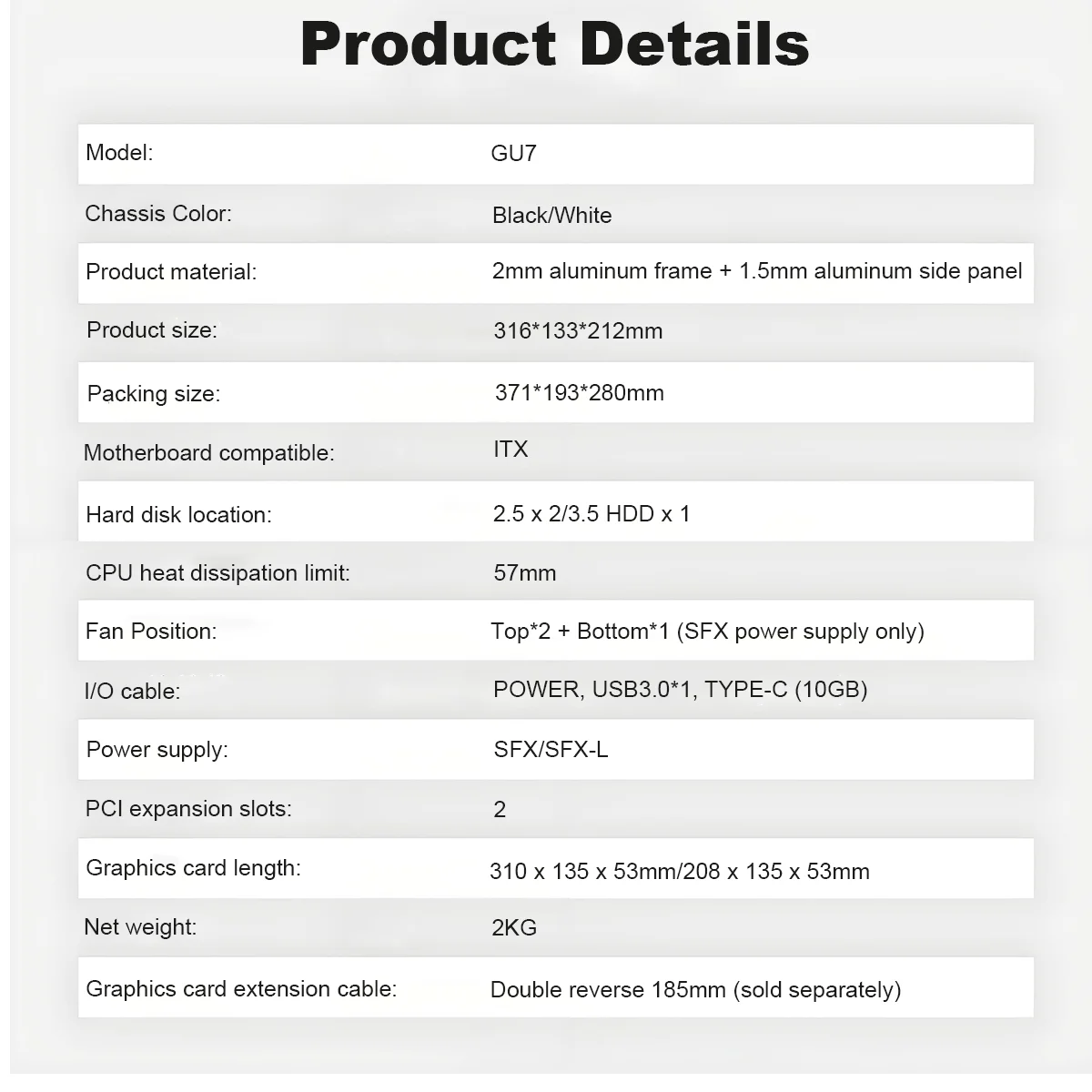 TUMMASTER GU7 Small Aluminum PC Case Supporting ITX Motherboards, Side Tempered Glass Desktop Portable MINI Computer Chassis